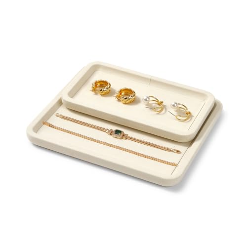 Microfiber Jewelry Display Flat Tray for Rings Earrings Necklace Bracelet, Jewelry Photograph Display Catchall Organizer Tray Dish(S,Beige) - color: Beige, size: 18 * 10 * 1.5cm