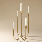 Perfnique 5-Candle Iron Candelabra, 17 Inch Antique Brass Gold Candle Holder, Hand-Forged Cast Gold Candle Holder for Wedding, Event, Christmas & Dining, Table Centerpiece Décor