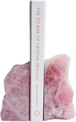 Heavy Duty Rose Quartz Bookends - Decorative Stone Book Ends 3-4 Lbs, for Office Home Decor, Large Book Holder Gift (1 Pair, 4-6.5" Height with Non-Slip Bumpers) - size: 3-4LBS