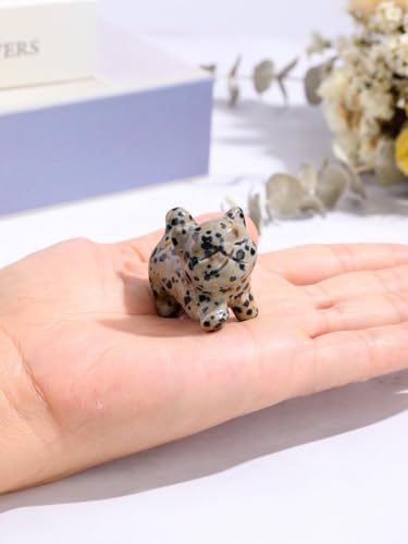 Top Plaza 1 PC Dalmation Spot Jasper Crystal Cute Cat Figurine Gifts Carved Healing Lucky Home Decor Natural Gemstone Cats Collectibles Pocket Sculpture for Cat Lovers - color: Dalmation Spot Jasper