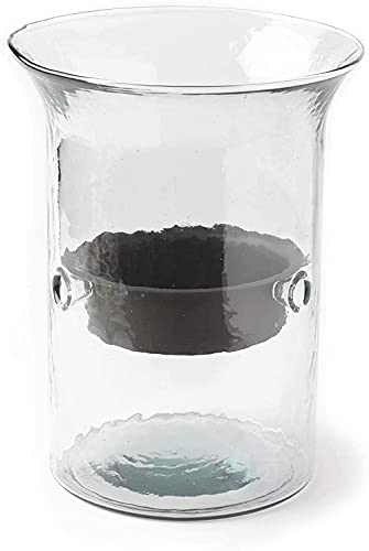 First of a Kind Small Glass Hurricane Pillar Candle Holder with Rustic Metal Insert, Perfect as a Centerpiece - size: 11.75" Tall Clear