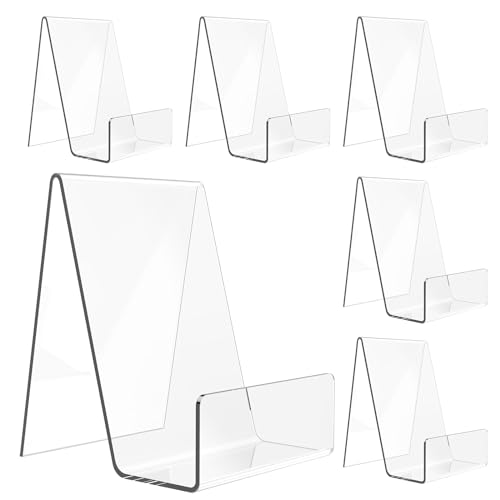 Aredpoook 6 Pack Acrylic Book Stand, Clear Easel Stand for Display, Book Display Holder, Display Stand for Album, CD, Magazine, Postcard, Picture, Plate, Artworks, Phone, Tablet