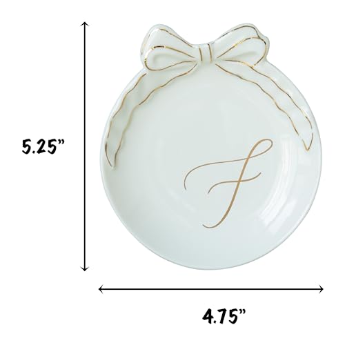 COLLECTIVE HOME - Personalized Initial Ceramic Jewelry Tray with Bow, Christmas Gift Ideas for Women, Small Gift for Girlfriend Wife, Ring Holder, Earrings Dish, Birthday Gift for Her (F) - color: F