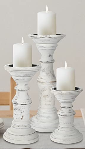 Candle Holder Stand Wooden, Pillar Candle Holders, Unity Candle Holders, Rounded Turned Colums, Country Style Ideal for Gift, Wedding, Christmas, Party, Spa - 10,8,6 Inch- Set of 3 - Antique White - color: Antique White, size: 10,8,6 Inch Set of 3 - Mid C