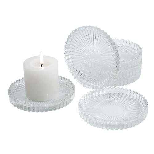 Candleholder Glass Candle Holder Plates Set of 6, Round Glass Candle Tray Plates for Dining Wedding Christmas Party Evening Light, Clear - color: Clear