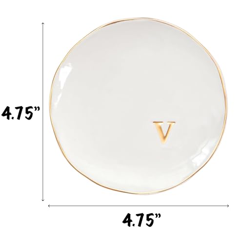COLLECTIVE HOME - Ceramic Jewelry Tray, Decorative Trinket Dish for Rings Earrings Necklaces Bracelet Watch Keys, Birthday Mother's Day Christmas Gift for Women, 4.75", Glossy (v) - color: V