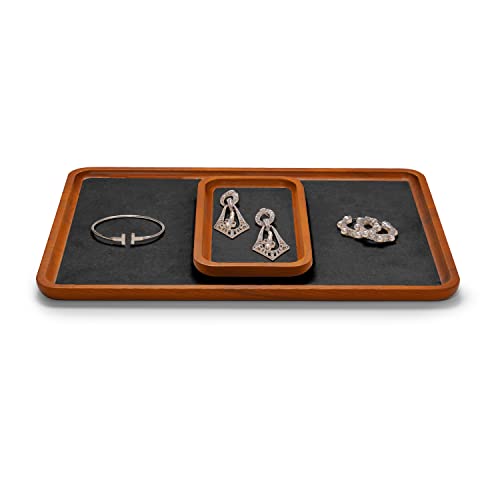 Oirlv Solid Wood Jewelry Display Tray Small Jewelry Tray Rings Earrings Bracelets Necklace Holder Organizer(Rectangle, Grey) - color: Grey, size: 7.08"x 3.93"x 0.59"