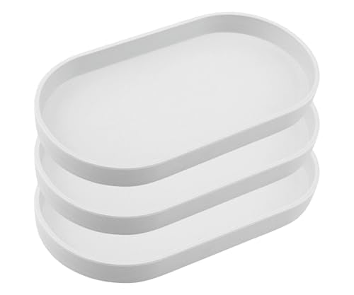 White Small Tray (10 inch), 3 Pack Oval Tray for Bathtub Bathroom Vanity Items, Countertop Organizer, Coffee Accessory, Soap, Perfume. - color: White-3 Tray, size: 10.2" x 5.5" x 1.1"