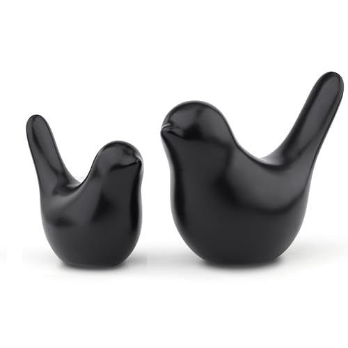 Small Birds Statues Figurine Black Home Bathroom Decor Modern Style Bird Decorative Ornaments for Office Desktop, Living Room, Bedroom, Cabinets, Knick Knacks, Bookshelf(Black Birds 2Pcs) - color: Black