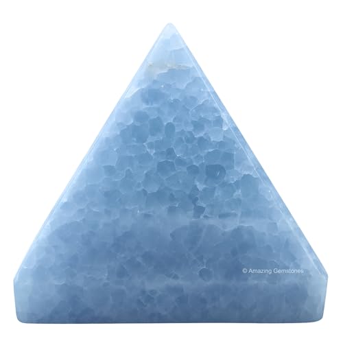 Amazing Gemstone Blue Calcite Pyramid Crystal Healing Stones - 2" Great Pyramid Figurine of Natural Stone Pyramid for Meditation, Reiki, Chakra Balancing and Crystal Pyramids Grid - color: Blue Calcite