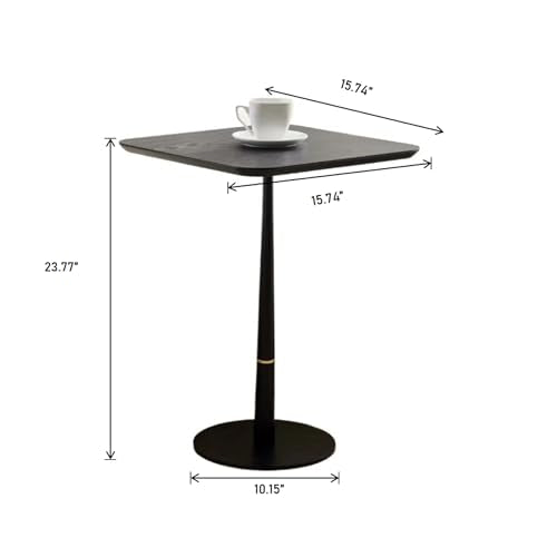 Drink Table,Modern Small Side Table, Cocktail Table with Metal Square Top,Wood Grain Texture,Weighted Base for Living Room,Bedroom,Small Spaces,Black - color: Black-square
