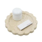 Round Marble Decorative Tray with Scalloped Edge, Luxury Natural Stone Bathroom Vanity Tray, Dresser Top Perfume Coffee Home Kitchen Sink Tray, Key Trinket Ring - color: Beige Travertine
