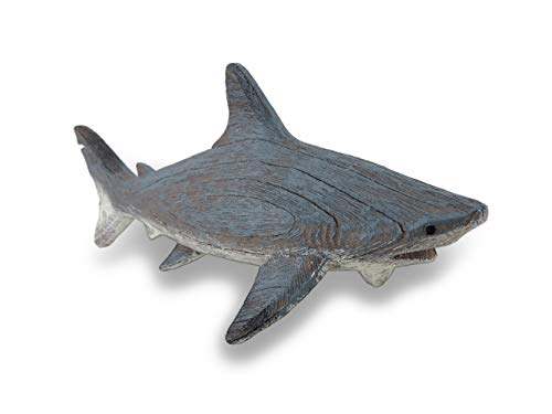 Things2Die4 Hand-Painted Weathered Grey Finish Wood-Like Shark Resin Tabletop Statue - Lifelike Nautical Decor for Homes, Offices, or Kids' Rooms - 14 Inches Long