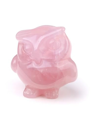 Jovivi Crystal Owl Decor Rose Quartz Healing Stone Crystal Pocket Owls Figurine Statue Hand Carved Polished Natural Gemstone Sculpture Home Office Desk Meditation Gift - color: Rose Quartz
