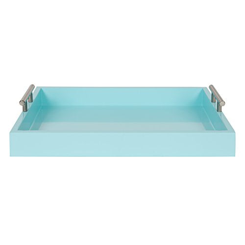 Kate and Laurel Lipton Decorative Tray with Polished Silver Metal Handles, Pastel Teal - color: Light Teal, size: 16.5" x 12.3" x 3.3"