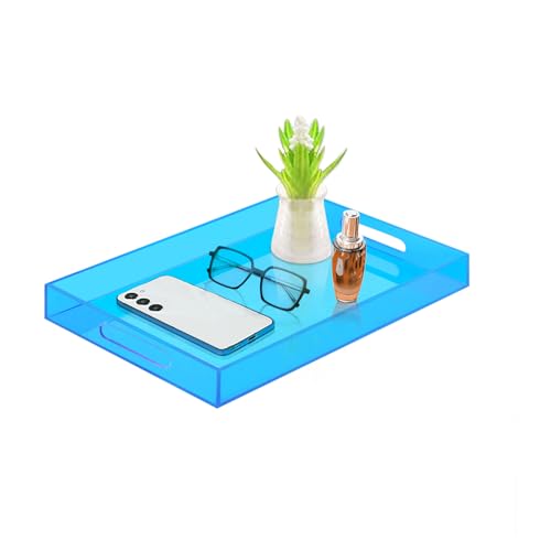 SetGame Acrylic Serving Tray with Handles, Bathroom Desktop Decorative Storage Arylic Trays, Simple Vanity Tray Food Tea Fruit Dinner Snack Tray for Bar Kitchen Party - color: Blue