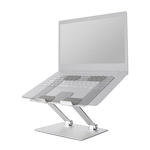 Amazon Basics Sturdy and Portable Ergonomic Laptop Stand for Desk, Height Adjustable Riser with Ventilated Cooling, Foldable, Fits all Laptops up to 15.6 Inch, Silver
