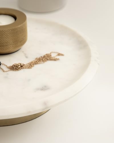 Kate and Laurel Sevienne Modern Glam Round Marble Tray, 10 Inch Diameter, White and Gold, Contemporary Scooped Pedestal Tray for Use as Entryway Tray Catchall or Small Coffee Table Tray