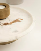 Kate and Laurel Sevienne Modern Glam Round Marble Tray, 10 Inch Diameter, White and Gold, Contemporary Scooped Pedestal Tray for Use as Entryway Tray Catchall or Small Coffee Table Tray