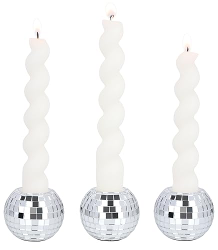 Vixdonos Round Mosaic Candlestick Holders Set of 3 Ceramic Candle Holder Bulk for Taper Candles,Silver - color: Mosaic-silver