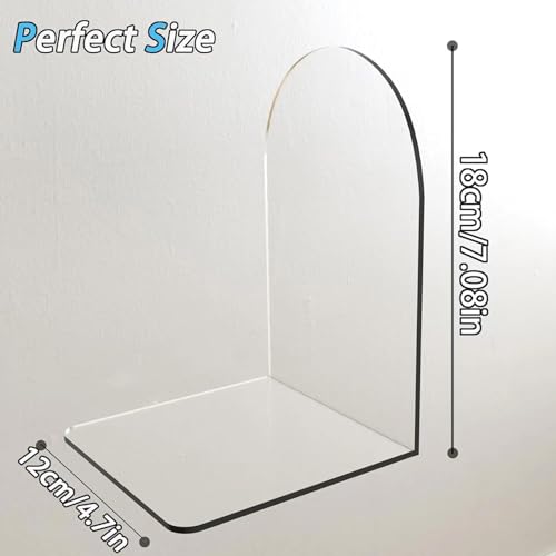 Merrynine Book Ends, 8 Pcs Acrylic Bookends for Shelves, Clear Book Holder, Plastic Bookends for Heavy Books, Book Stopper Organizer for Shelves, Desk, Office, School, 3.93"X4.72"X7.08" - color: Th:3mm/0.12", size: 8 Pcs - 3.93 x 4.72 x 7.08 in