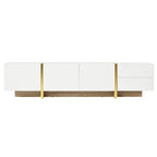 ON-TREND Luxury Fluted TV Stand for TVs Up to 80'', Modern Entertainment Center with Storage Cabinets & Drawers, Smooth Media Console with Golden Wood Grain Legs for Living Room, White - color: White4