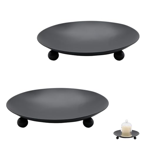 2Pcs Iron Plate Candle Holder Set - 4.33 Inch Decorative Pedestal Candles Stands for Home, Wedding, and Birthday Parties - Elegant Black Candle Holders for Stylish Décor - color: Black, size: Large