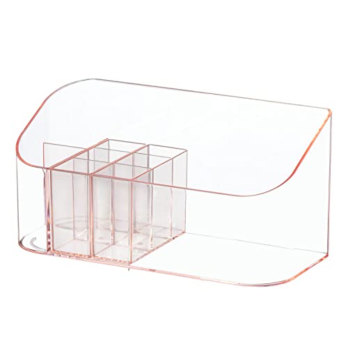 SUNFICON Makeup Holder Tray Organizer Cosmetic Display Case Tabletop Desktop Vanity Countertop Bathroom Wall Cabinet Medicine Storage Box 9 Dividers 2 Removable for Womens Ladies Girls Crystal Pink - color: Pink