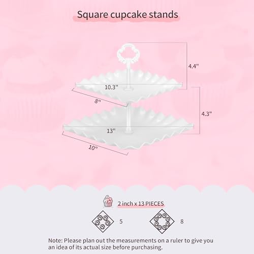 Pack of 10 NWK Cake Stand Set, with 3 x Two-Tier and 3 x Three-Tier Cupcake Stands, 4 x Appetizer Trays, 1 x Tablecloth for Birthday Bridal Baby Shower Party (White) - color: White