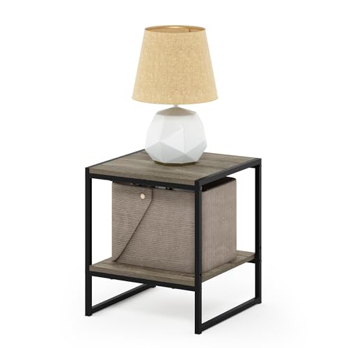 Furinno FM19122GYW Camnus Modern Living 2-Tier End Table, French Oak Grey, 15.9 in x 15.75 in x 18 in - color: French Oak Grey, size: 2 Tiers, Metal Frame