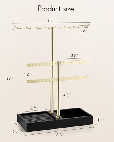 VLANDO 2 Tier Jewelry Stand Organizer with Tary, Leather Jewelry Holder Display for Women, Gold Jewlery Holder Stand for Necklace, Earring, Bracelet, Rings - Black - color: C.Black, size: 2-Layer