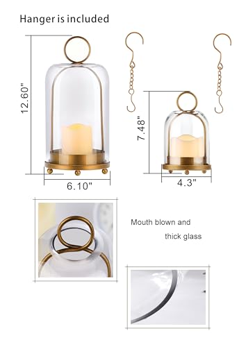 6" & 4" Wide Versatile Modern Metal Hurricane Lantern with Handmade Sturdy Glass Dome in Vintage Brass for Pillar Candle & Plants, Industrial, Farmhouse, Shabby Chic (Brass, 4"x7.5" &6.3"x11.2") - color: Brass, size: 4"x7.5" & 6.3"x11.2"