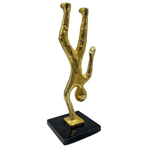 Pemberly Row Handmade Metal Abstract Sculpture, 12 in, Gold Aluminum, Contemporary Decorative Figurine, Upside Down Person Design for Living Room, Office, or Entryway Shelves - color: Gold