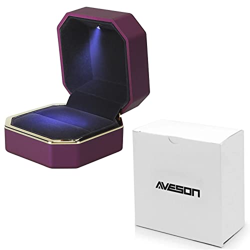 Luxury Ring Box, Square Velvet Wedding Ring Case Jewelry Gift Box with LED Light for Proposal Engagement Wedding, Purple - color: Purple, size: Ring Box