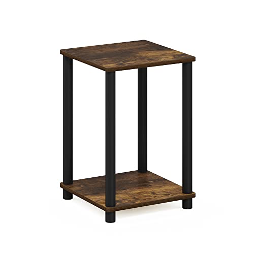 Furinno TURN-N-TUBE Side Table, 2-Tier Modern Square End Table with Open Shelf, Toolless Night Stand, Bedside Table, for Living Room, Bedroom, Amber Pine - color: Amber Pine/Black, size: 1-Pack, 2-Tier, style: Haydn