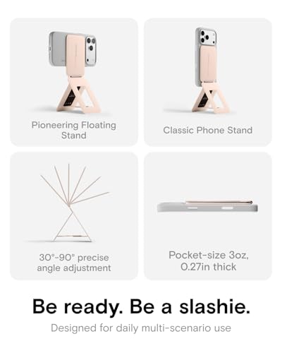 MOFT Phone Tripod Stand Selfie Stick for iPhone, Multi-Angles iPhone Stand, Lightweight & Portable Phone Holder, Strong Magnets, MOVAS Vegan Leather, Travel Essentials, Peach Pink (Without Card Slot) - color: Peach Pink x Without Card Slot, size: Wthout C