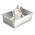 Kirecoo Stainless Steel Cat Litter Box, Large Metal High Sided Cat Pan Box, Indoor Litter Tray, Non Stick, No Smell, Easy to Clean, Pet Toilet Supplies for Cats - size: 19.5*13.6*5.96