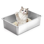 Kirecoo Stainless Steel Cat Litter Box, Large Metal High Sided Cat Pan Box, Indoor Litter Tray, Non Stick, No Smell, Easy to Clean, Pet Toilet Supplies for Cats - size: 19.5*13.6*5.96