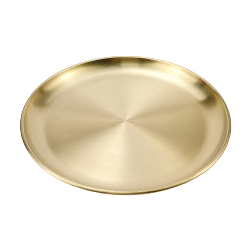 Antrader Round Gold Tray,Stainless Steel Tray for Jewelry Bar Jewelry Dish Key,1Pcs - color: Gold-large