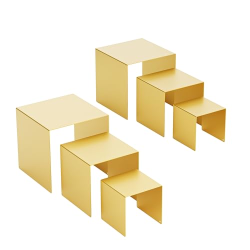 Matte Metal Display Stand,6 Pcs 2 Set Display Risers for Display, Metal Rectangular Display Shelf for Showcase, Dessert, Toys, Perfume (Gold, 3''x4''x5) - color: Gold, size: 3''x4''x5"
