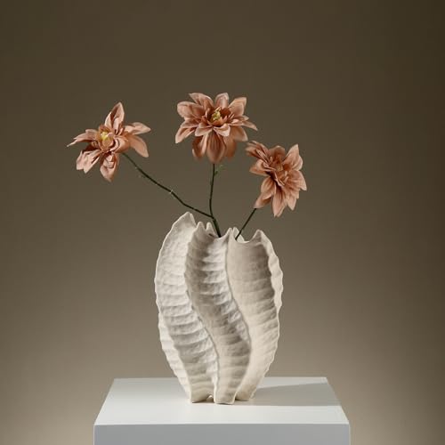 Ceramic Coastal Vase for Flowers, Large Off White Decorative Piece, Modern Styling for Home or Office