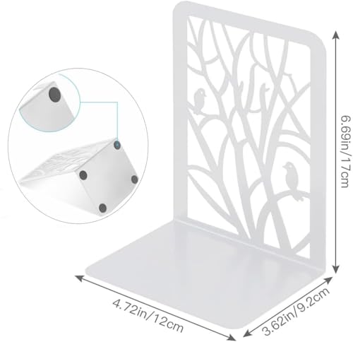 Tree Bookends Metal Nonskid Bookends Heavy Duty Bookshelves Organizer Office Bookend for Shelves, Book Ends for Heavy Books (Branch Bird-White, 1 Pair) - color: Branch Bird-white, 1 Pair