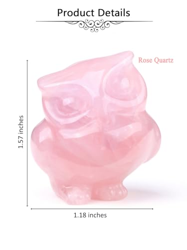 Jovivi Crystal Owl Decor Rose Quartz Healing Stone Crystal Pocket Owls Figurine Statue Hand Carved Polished Natural Gemstone Sculpture Home Office Desk Meditation Gift - color: Rose Quartz