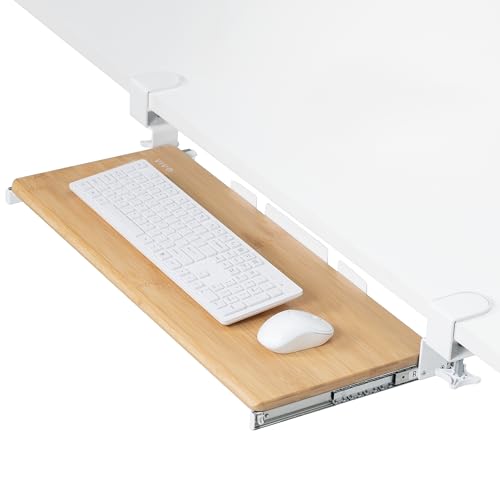 VIVO Large Clamp-on Computer Keyboard and Mouse Under Desk Slider Tray, 27 x 11 inch Pull Out Platform Drawer, Bamboo, MOUNT-KB05O - color: Bamboo, size: 27 inch