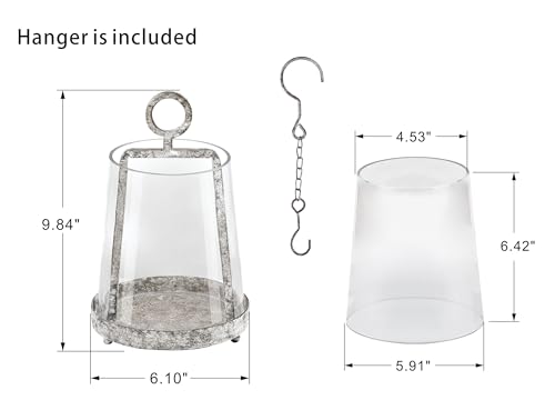 6" Wide Modern Farmhouse Metal Hurricane Candle Holder with Handmade Sturdy Glass Sleeve in Rustic Black for Pillar Candle & Plants, Glass Hurricane Lantern, Industrial, Minimalistic - color: Black Shabby, size: 6"x10"