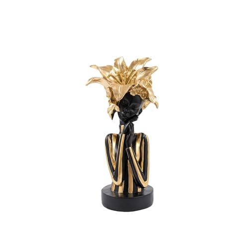 Lescafita African Woman Art Sculpture with Gold Floral Crown, Exquisite African Statue, Emotional Modern Home Art Gift for Various Settings Such as Home, Bookshelves, desks, or Offices(7.68 inch - color: 711-gold S