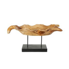 Deco 79 Teak Wood Leaf Decorative Sculpture Floating Home Decor Statue with Black Stand and Base, Accent Figurine 21" x 11" x 10", Brown