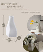 White Ceramic Vase - Elegant Home Decor for Your Beautiful Space - Table Top Decorations, Modern Aesthetic House Accessories - Irregular Shaped Vase for Living Room, Bedroom, Entryway, Gifts