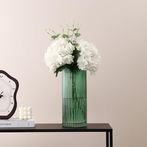 Green Glass Vase, Glass Flower Vase, Ribbed Glass Vase, Green Vase, Tall Cylinder Glass Vases for Centerpieces, Living Room, Bedroom, Dining Table, Office, Wedding, Bookshelf, 12 Inches - color: Green, size: 12''