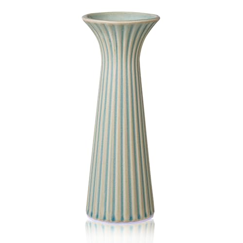 Vintage Green Ceramic Vase for Home Decor, Small Rustic Farmhouse Vase for Pampas Grass, Decorative Flower Vases for Coffee Table, Shelf, Living Room Decor & Centerpiece - color: Rustic Green